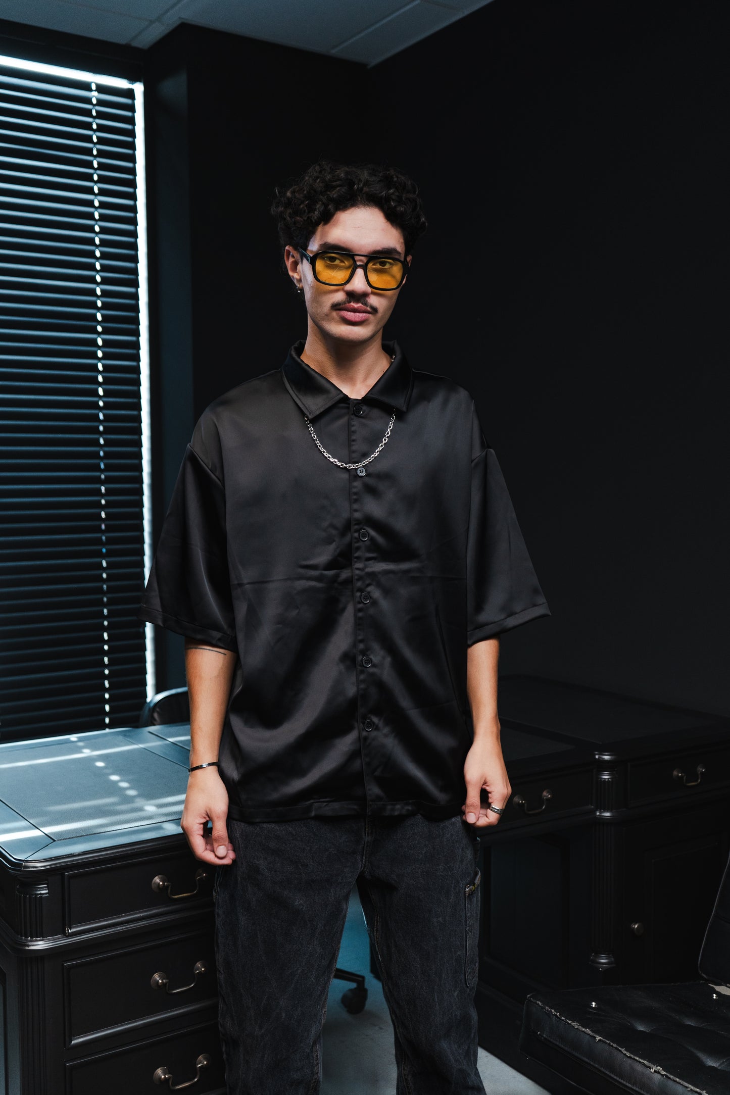 Artcore Black Satin Chain Shirt