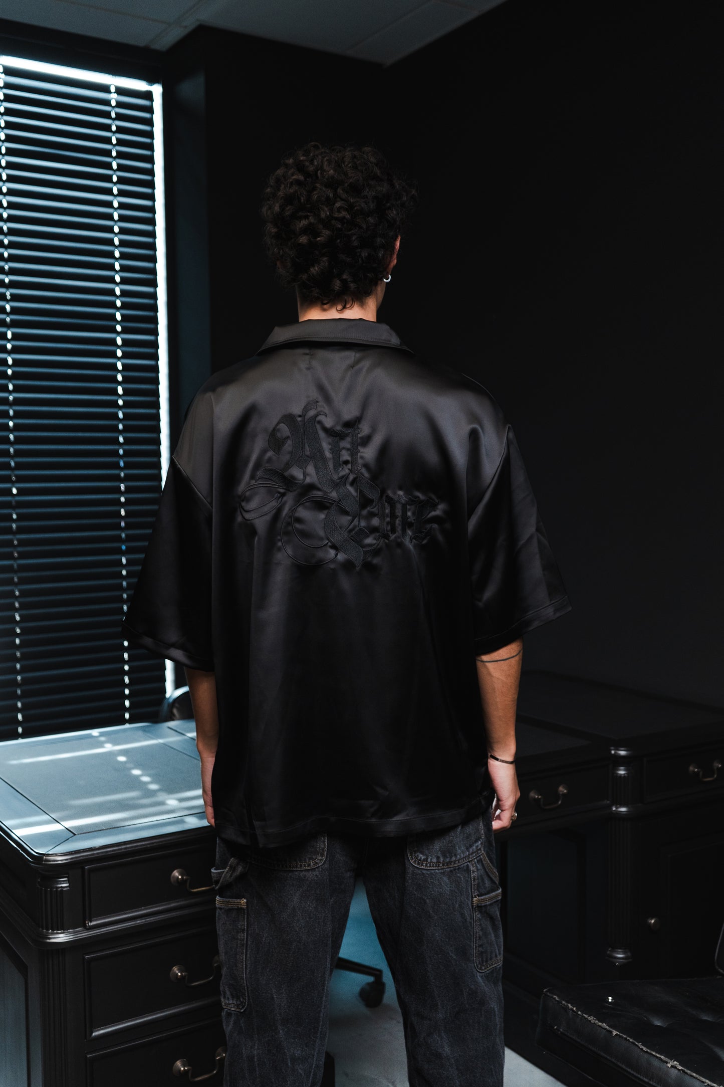 Artcore Black Satin Chain Shirt