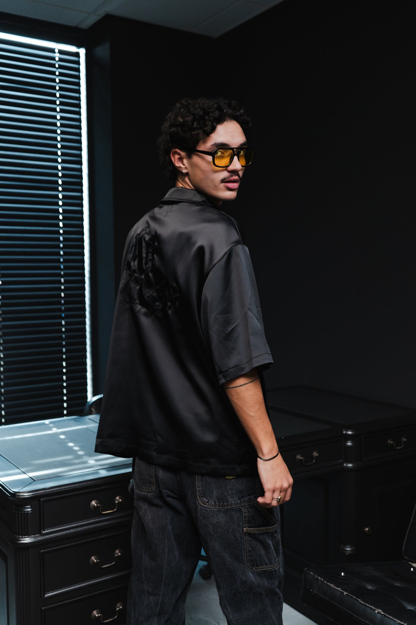 Artcore Black Satin Chain Shirt