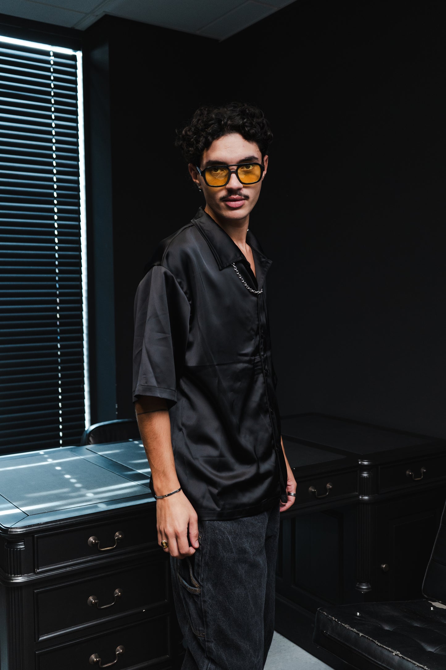 Artcore Black Satin Chain Shirt
