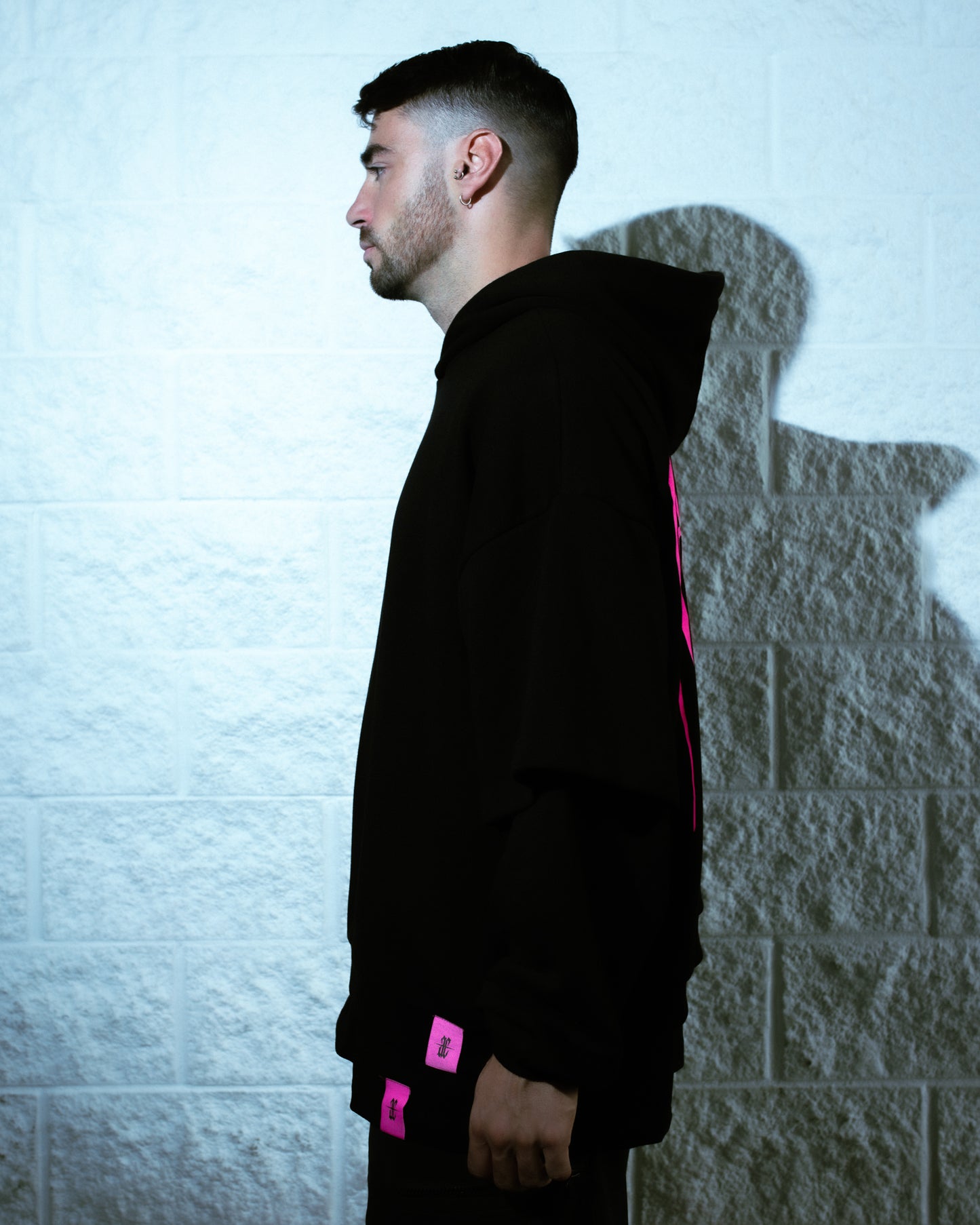 Artcore Duo Sleeve Hoodie Pink Text Hoodie