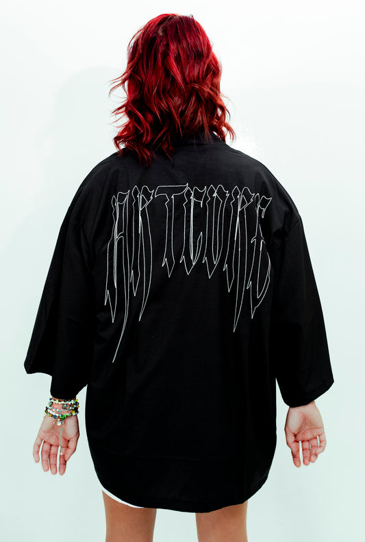 Artcore Long Embroidered Black Kimono
