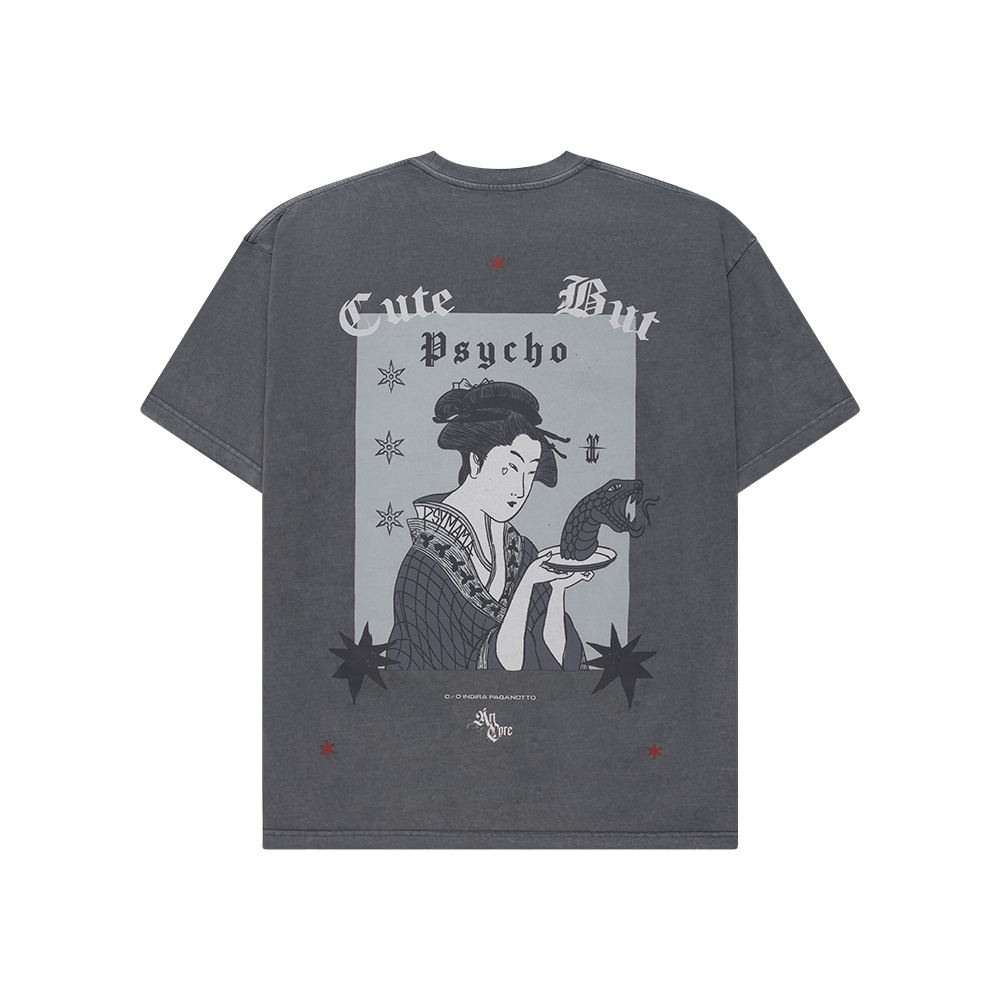 Artcore Grey Washed Cute But Psycho Tee